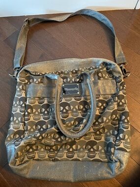 Loungefly Metallic Gray Skull Tote with Adjustable Strap